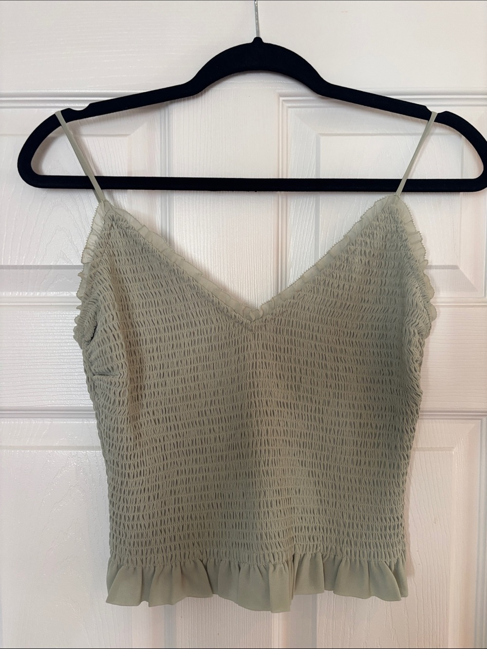 Aritzia Light Sage Smocked Ruffle Cami